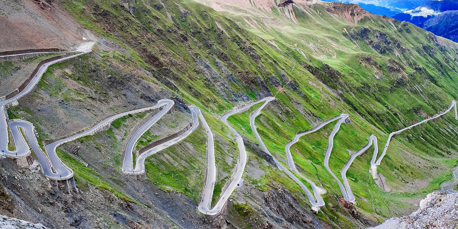 serpentine mountain road in Italian Alps, Stelvio pass, Passo de